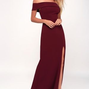 Lulu’s off-the-shoulder burgundy dress